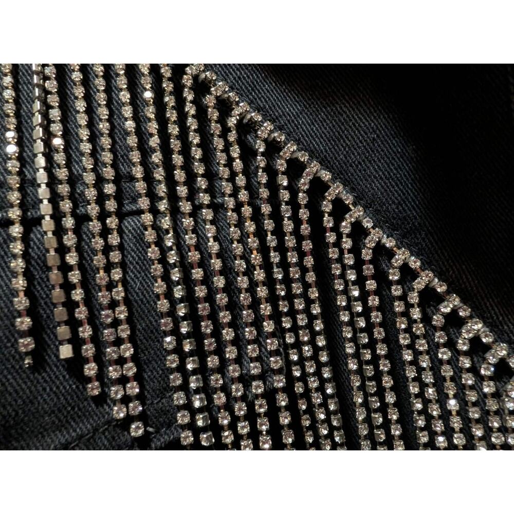 Veveret Black Denim Jean Jacket With Rhinestone Fringe Size L Western Cowgirl - Picture 3 of 10